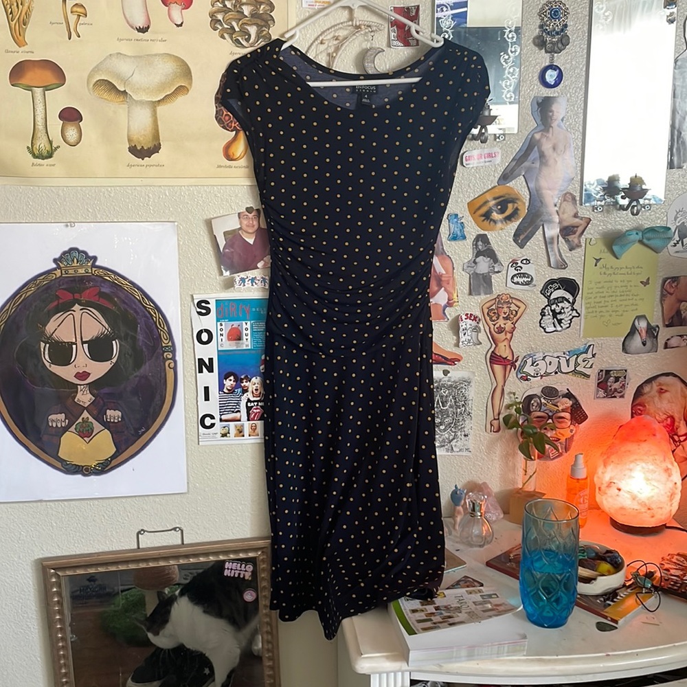 Dark Blue and Yellow Poka Dot Dress